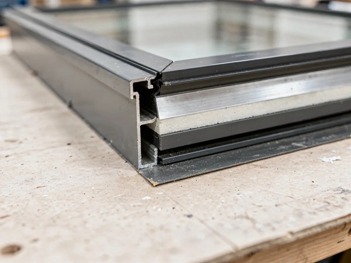 Rooflight frame corner showing the thermal break