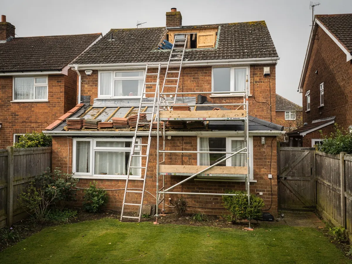 Scaffold at the rear of a semi ready for a roof window