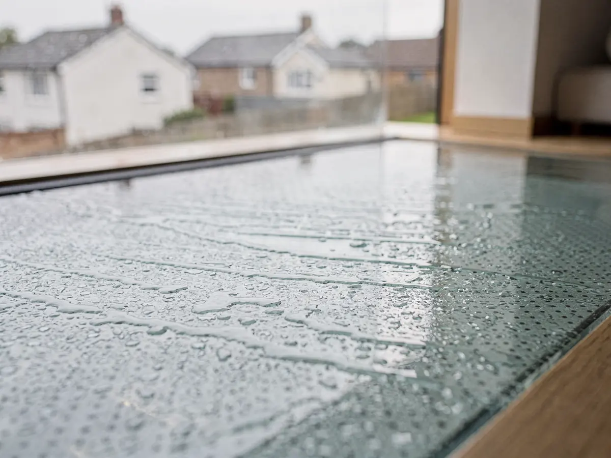 Anti-slip dotted surface on walk-on glass